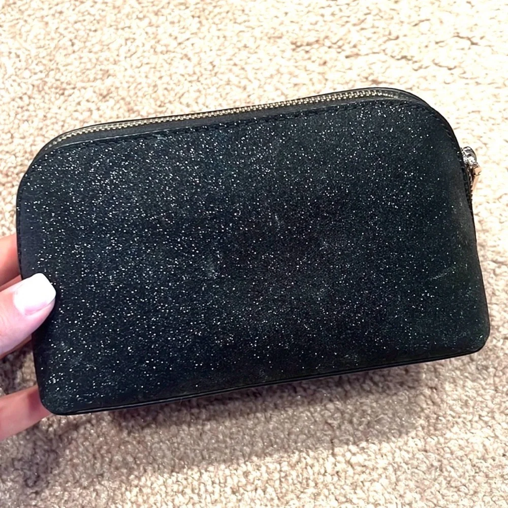 Kate Spade Black Sparkle Cosmetic Bag Kate Dome Bag Black Glitter